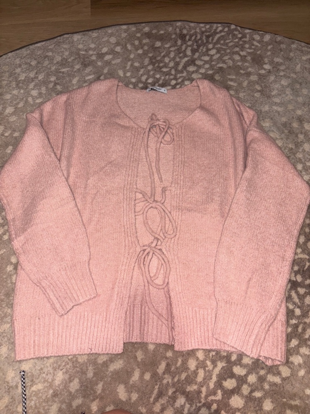 Lace-Up Front Knit Cardigan in Soft Pink